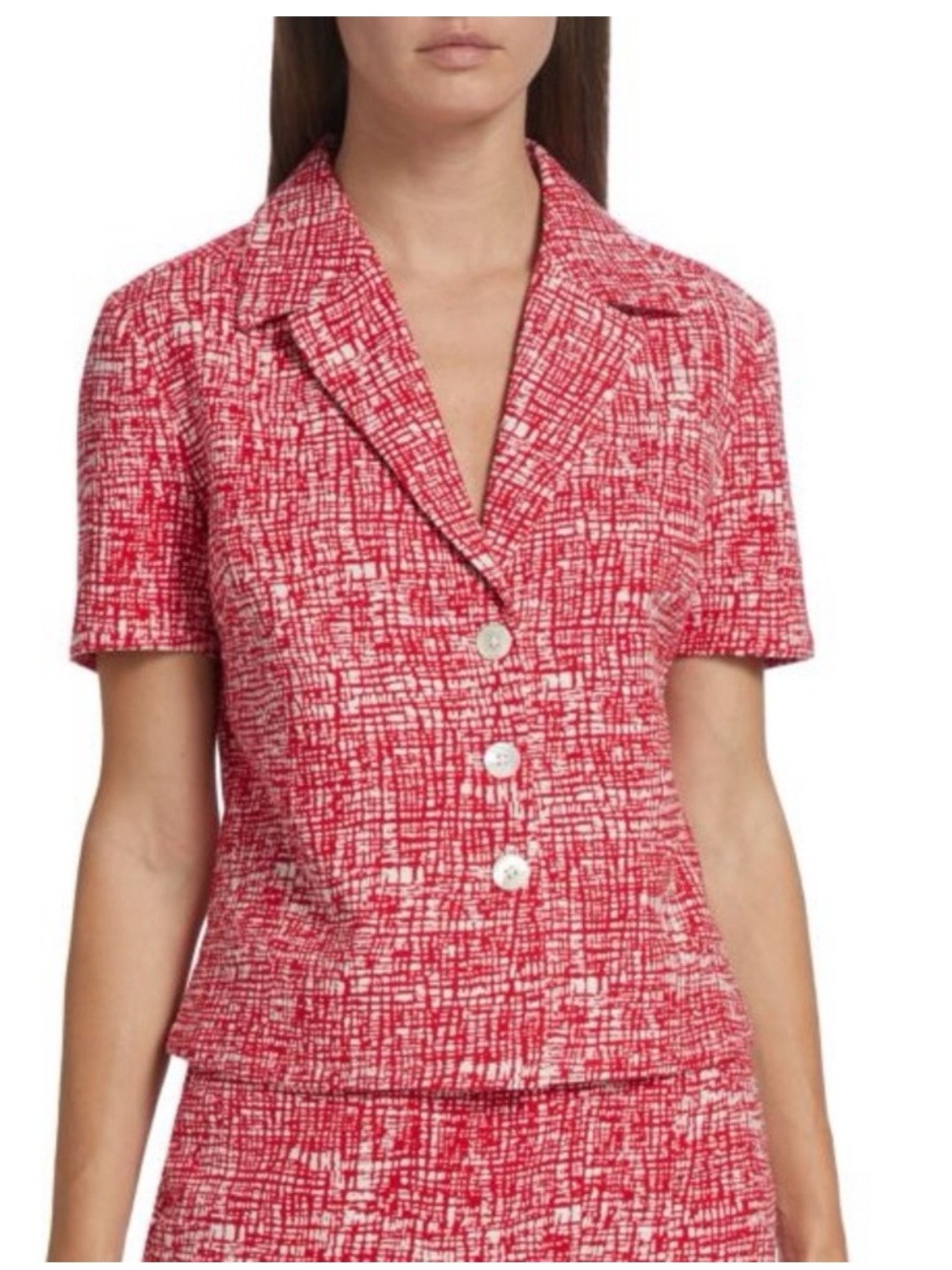 STAUD Red & White Short Sleeve Camp Collar blazer jacket M